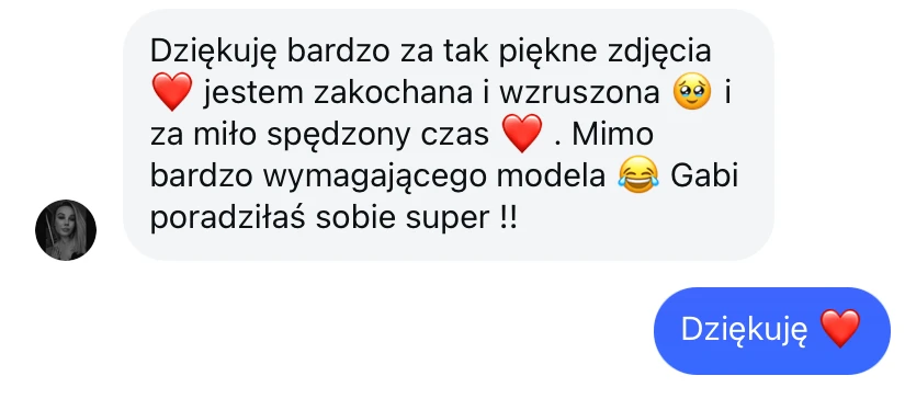 Wzruszona wiadomość od klientki po odbiorze zdjęć