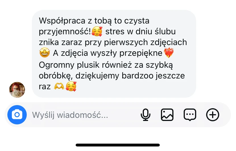 Podziękowania od Pary Młodej po sesji ślubnej